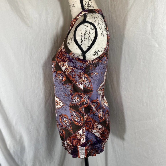 Takara Key Hole Back Beaded Collar Paisley Halter Top Sz S - Picture 2 of 8